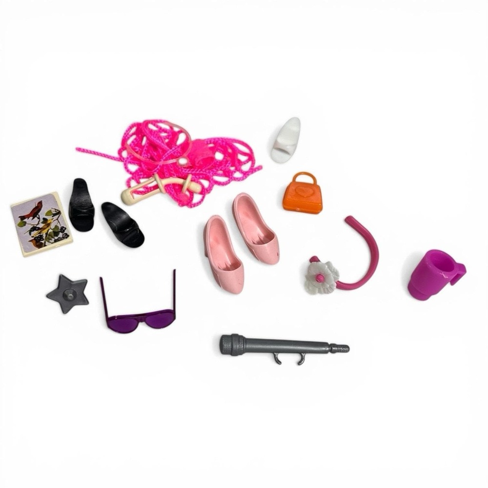 Vintage Set Of 15 Barbie Accessories Shoes Microphone Sunglasses Purse Headband
